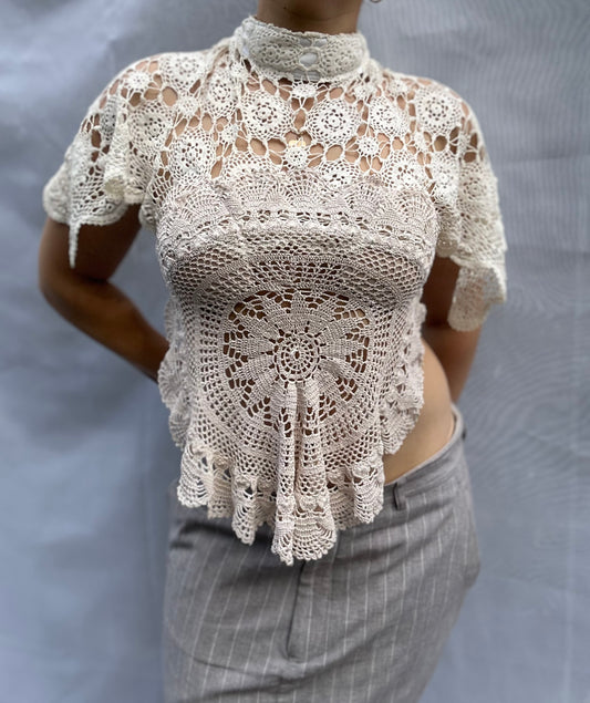 Heirloom Top- Cream high neck collar