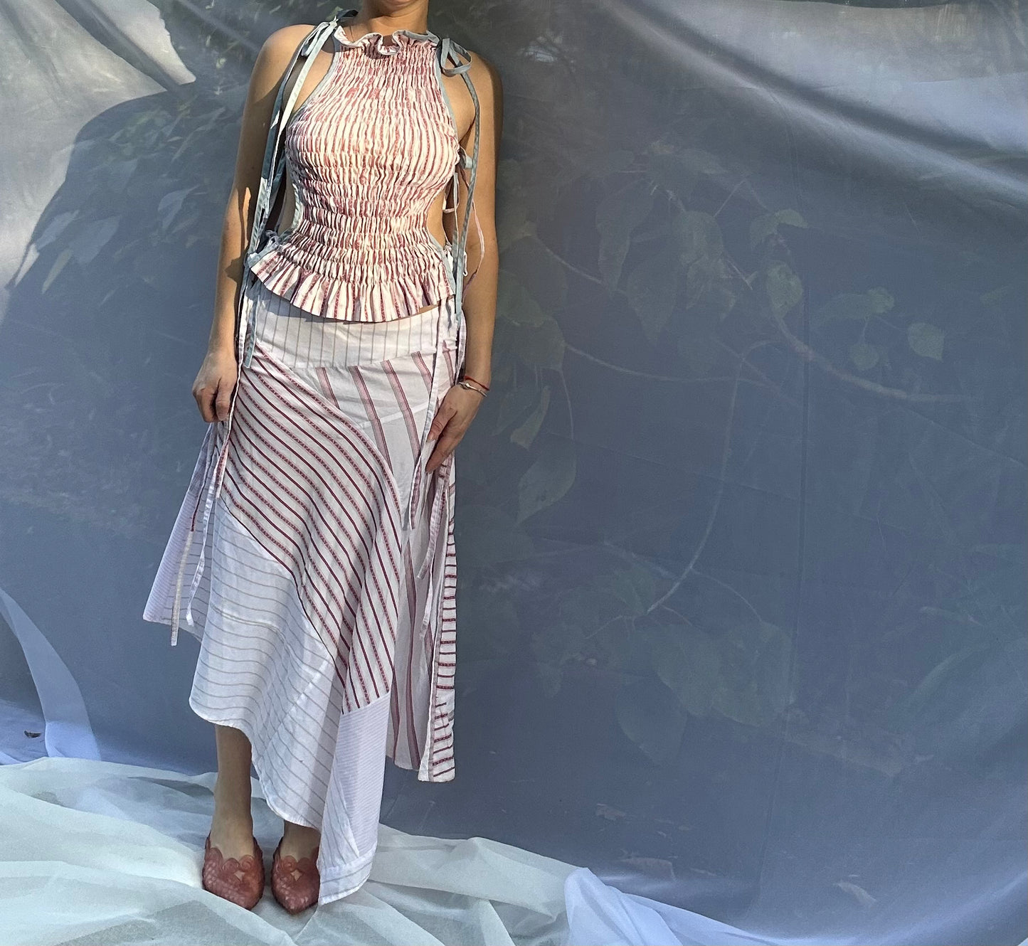 Archive Skirt- Patchwork White/Red