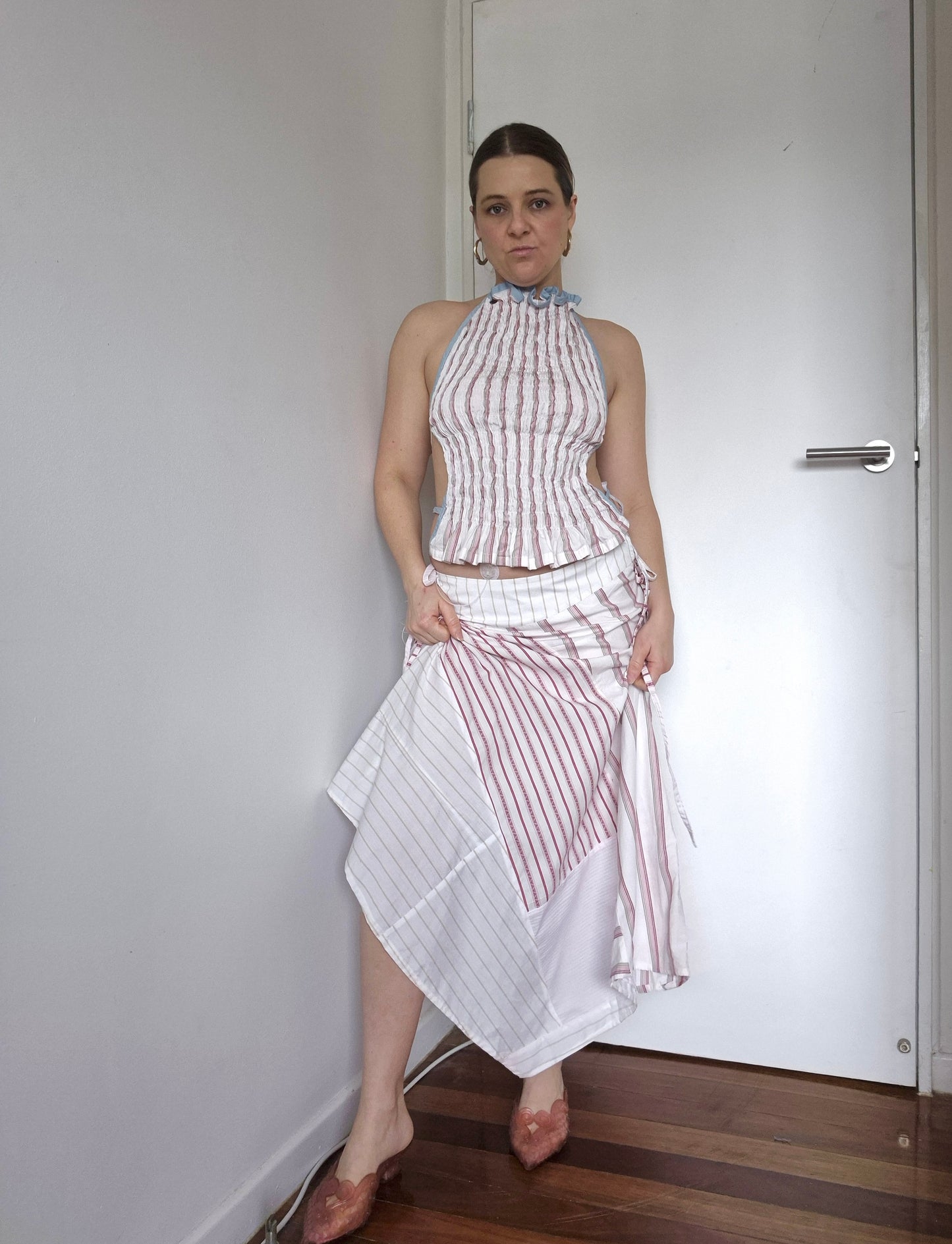 Archive Skirt- Patchwork White/Red