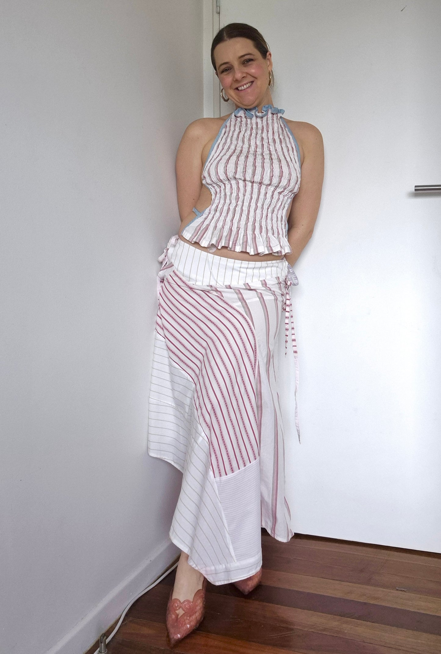 Archive Skirt- Patchwork White/Red