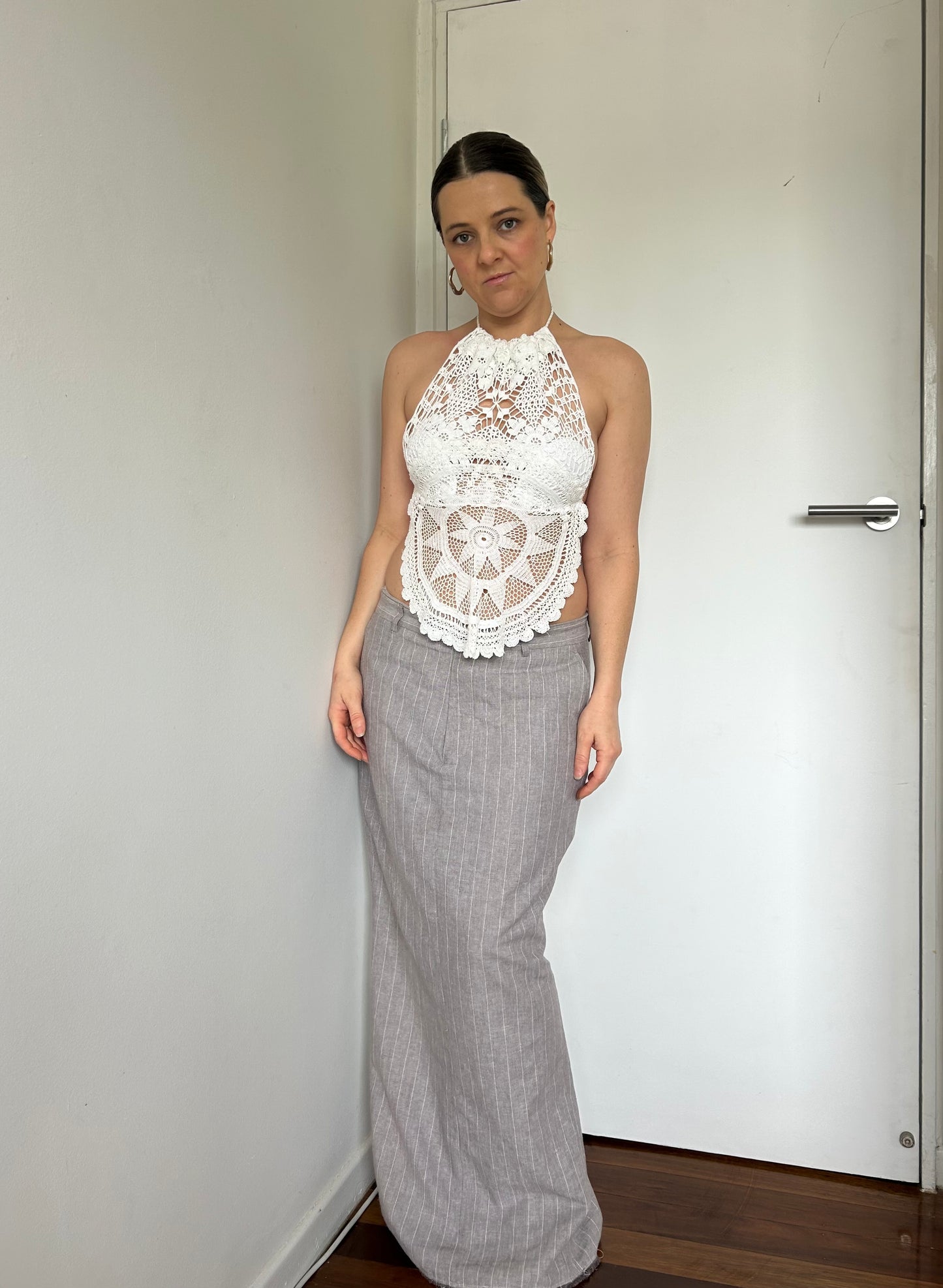 Heirloom Top- White Drawstring Halter