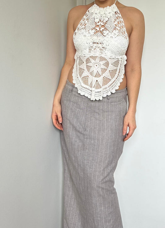 Heirloom Top- White Drawstring Halter