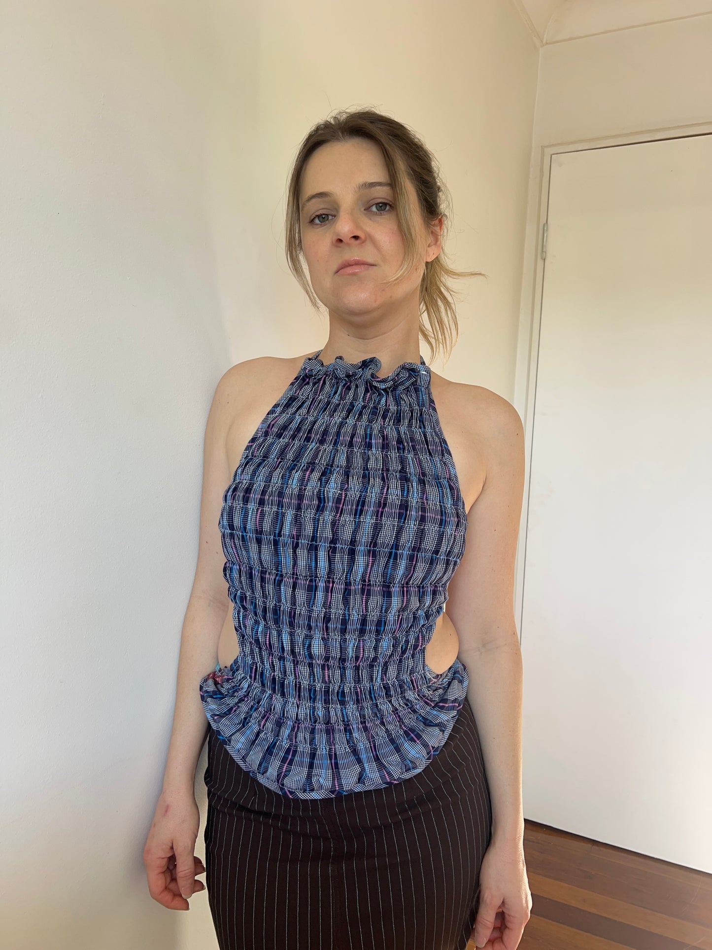 Reversible Contour Top- Plaid/Pink