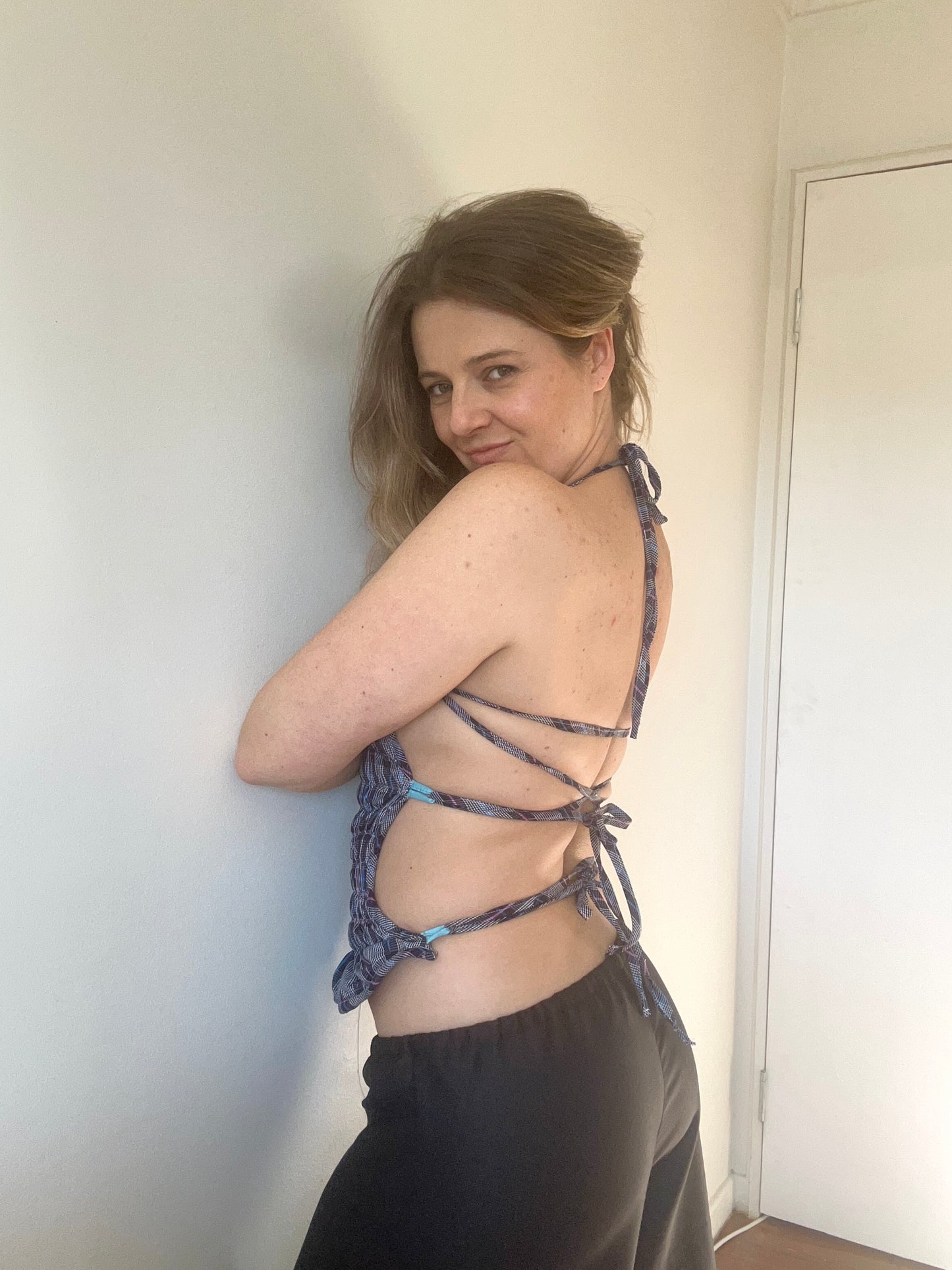 Reversible Contour Top- Plaid/Pink