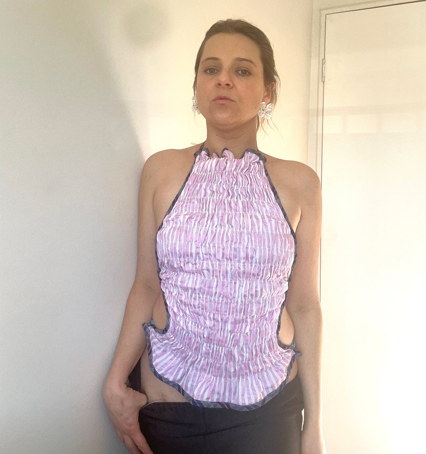 Reversible Contour Top- Plaid/Pink